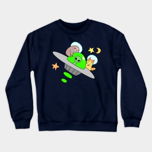 UFO Sloth and Tabby Cat Crewneck Sweatshirt